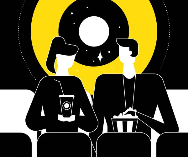 Пара в кинотеатре - иллюстрация в стиле плоского дизайна — стоковый вектор