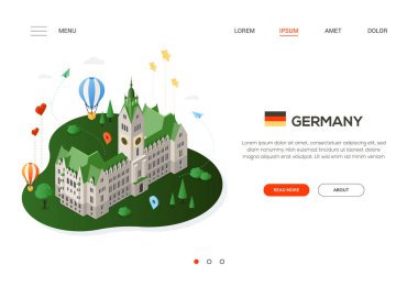 Visit Germany - modern colorful isometric web banner clipart