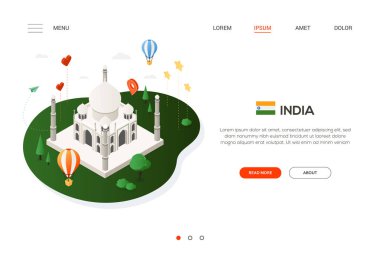 Hindistan - modern renkli izometrik web afiş ziyaret