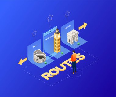 Modern renkli izometrik çizimde rotanızı - seçin