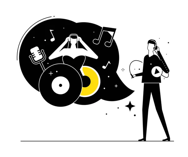 Escuchar música - ilustración de estilo de diseño plano — Vector de stock