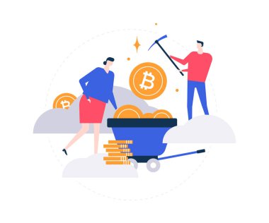 Cryptocurrency kavramı - düz tasarım stili renkli resimde