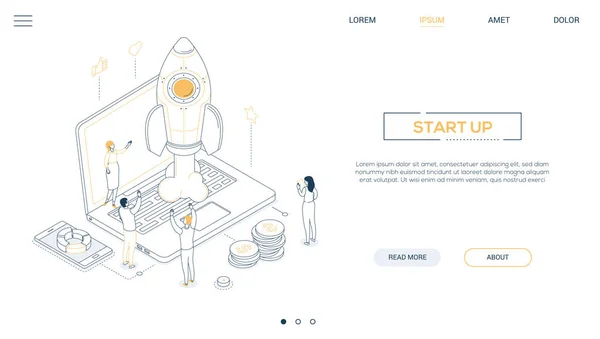 Démarrage - bannière Web de style de conception de ligne isométrique — Image vectorielle