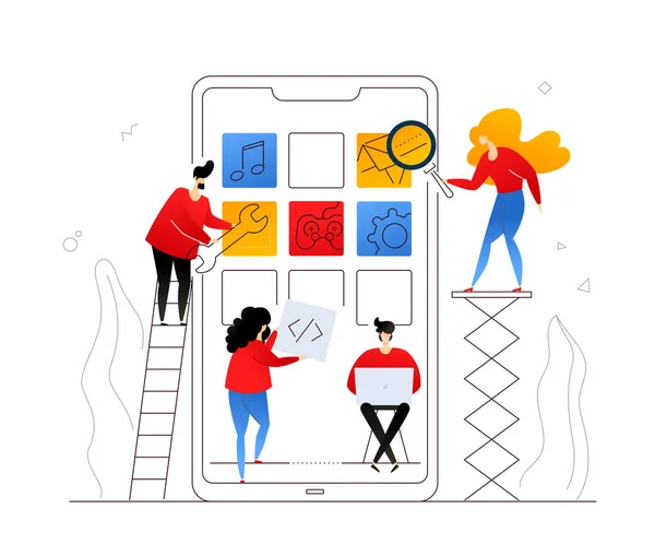 Utvikling av mobilapp - flat designstil fargerik illustrasjon – stockvektor