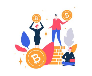 Cryptocurrency kavramı - düz tasarım stili renkli resimde