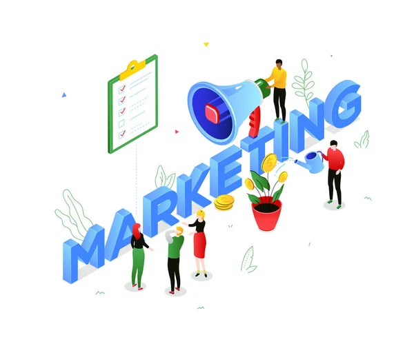 Estrategia de marketing - ilustración moderna vector isométrico colorido — Archivo Imágenes Vectoriales