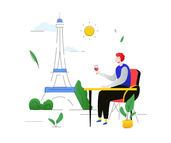 Ταξιδι στη Γαλλια - πολύχρωμο επίπεδη σχεδίαση στυλ εικονογράφηση — Διανυσματικό Αρχείο