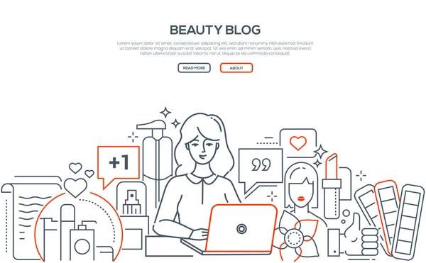 Blog ομορφιάς-μοντέρνο στυλ σχεδίασης γραμμής web banner — Διανυσματικό Αρχείο