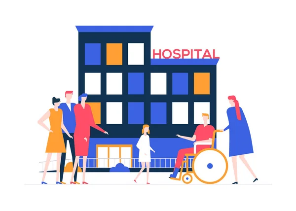Выписка из больницы - красочная иллюстрация в стиле плоского дизайна — стоковый вектор