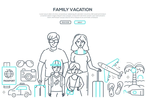 Familie vakantie-line ontwerp stijl vector web banner — Stockvector
