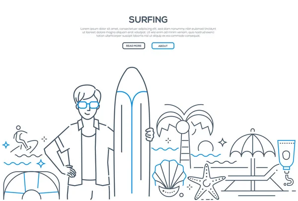 서핑 - 현대 라인 디자인 스타일 웹 배너 — 스톡 벡터