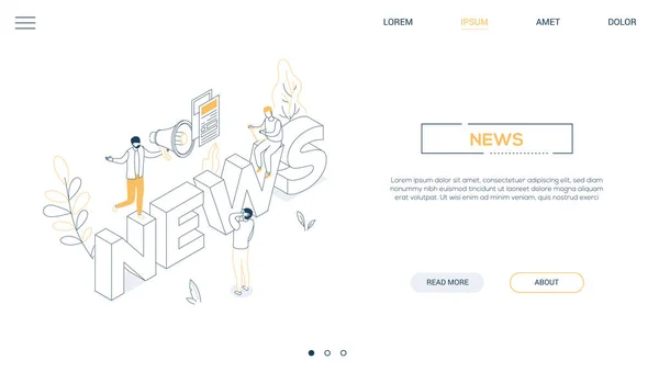 Concepto de noticias - banner web isométrico de estilo de diseño de línea — Archivo Imágenes Vectoriales