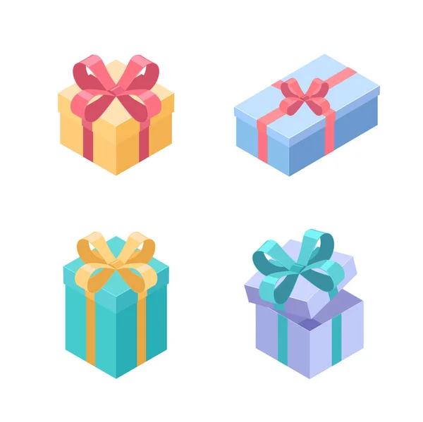 Set of presents - modern vector colorful isometric elements — Stock Vector