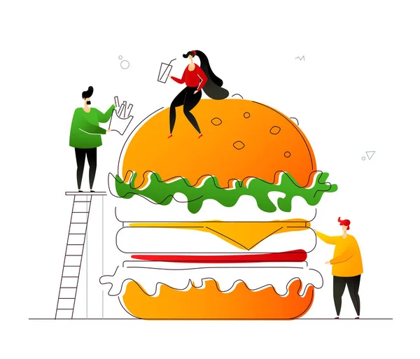 Fast food - düz tasarım stili renkli resimde — Stok Vektör
