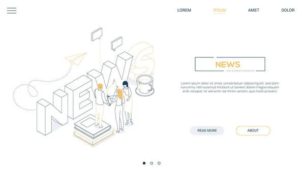 Concepto de noticias - banner web isométrico de estilo de diseño de línea — Vector de stock