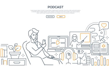 Podcast - çağdaş çizgi tasarım stili web afiş