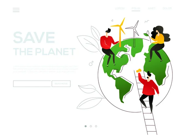 Save the planet - colorful flat design style banner web - Stok Vektor