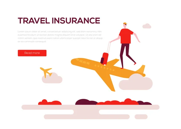 Страхование путешествий - красочный плоский стиль веб-баннер — стоковый вектор