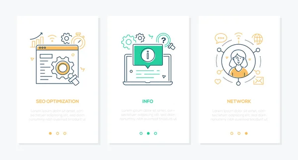 비즈니스 및 기술 - 라인 디자인 스타일 수직 웹 배너 세트 — 스톡 벡터