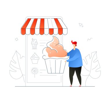 Sipariş tatlılar online - modern düz tasarım tarzı renkli illüstrasyon