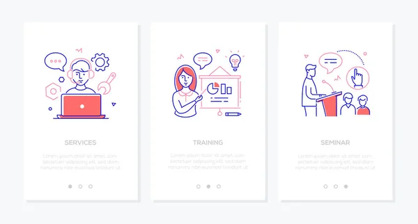 Educación en línea - conjunto de banners web verticales de estilo de diseño de línea — Vector de stock