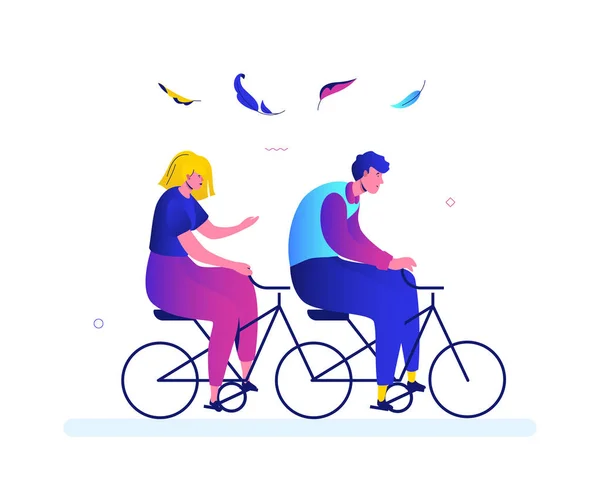 Menino e menina ciclismo - estilo de design plano ilustração colorida —  Vetores de Stock