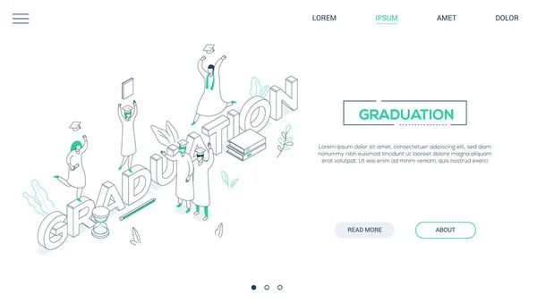 Concetto di laurea - banner web isometrico in stile line design — Vettoriale Stock