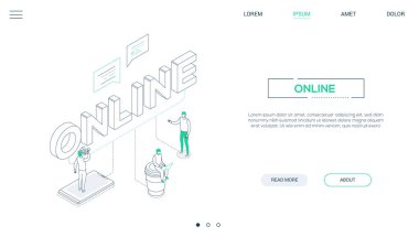 Sohbet online - çizgi tasarım tarzı isometrik web afiş