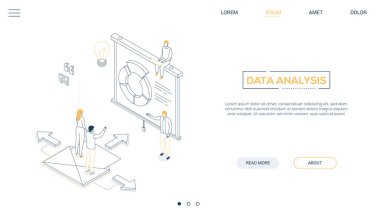 Veri analizi - çizgi tasarım stili isometrik web banner