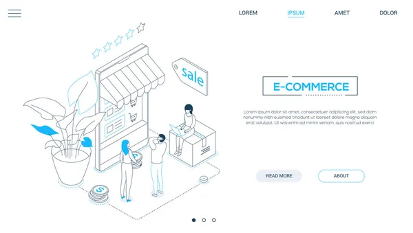 E-commerce - bannière web isométrique de style design de ligne — Image vectorielle