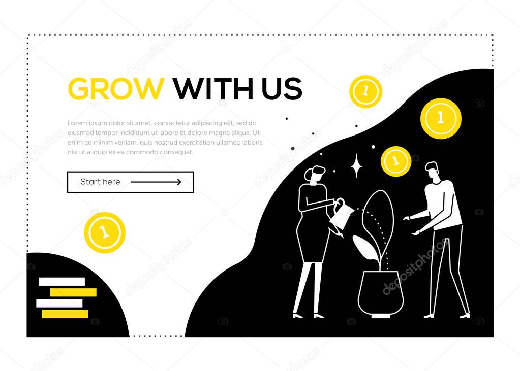 Grow with us - flat design style web banner