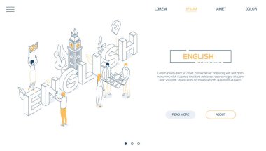 İngilizce dil - çizgi tasarım tarzı isometrik web banner