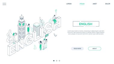İngilizce dil - çizgi tasarım tarzı isometrik web banner