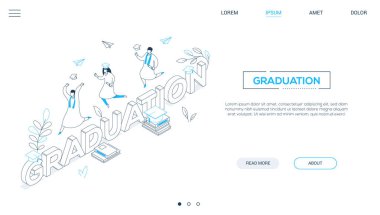 Mezuniyet konsepti - çizgi tasarım stili isometrik web banner