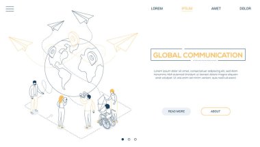 Uluslararası iş - hat tasarım tarzı isometrik web afiş