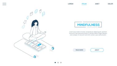 Mindfulness - çizgi tasarım stili isometrik web afiş