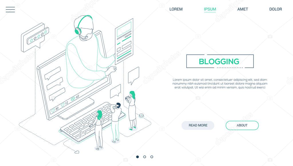 Blogging - line design style isometric web banner