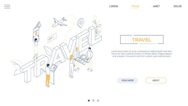 Seyahat konsepti - çizgi tasarım stili isometrik web banner