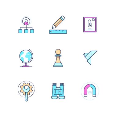 İş kavramları - renkli çizgi tasarım stili simgeleri seti