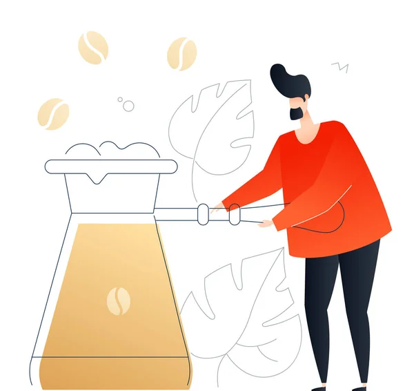 Menino preparando café - estilo de design plano ilustração colorida — Vetor de Stock