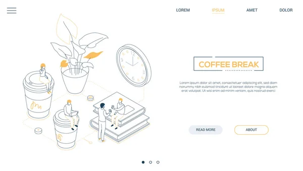 Pausa para café - diseño de línea estilo de banner web isométrico — Archivo Imágenes Vectoriales