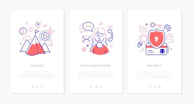 İş ve finans - çizgi tasarım tarzı dikey web afiş seti