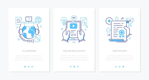 Educación en línea - conjunto de banners web verticales de estilo de diseño de línea — Vector de stock