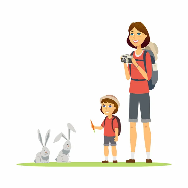Mère et fille - dessin animé personnages illustration — Image vectorielle