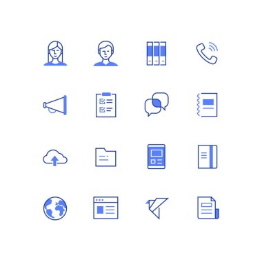 İş ve ofis çalışmaları - çizgi tasarım stili simgeleri seti