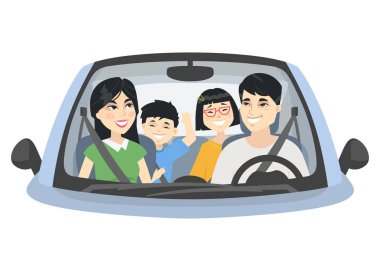 Çinli bir aile seyahatte - çizgi film insanları karakter çizimi