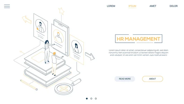 Gestión de recursos humanos - diseño de línea estilo de banner web isométrico — Vector de stock