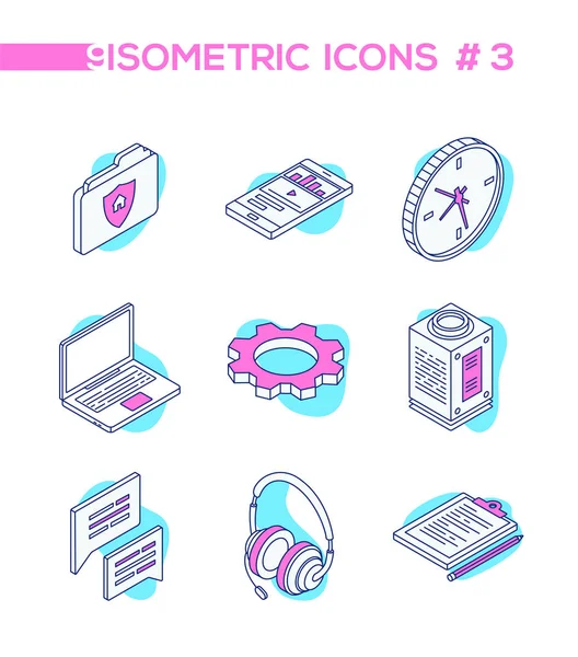 Teknik och Business-line design stil isometriska ikoner — Stock vektor