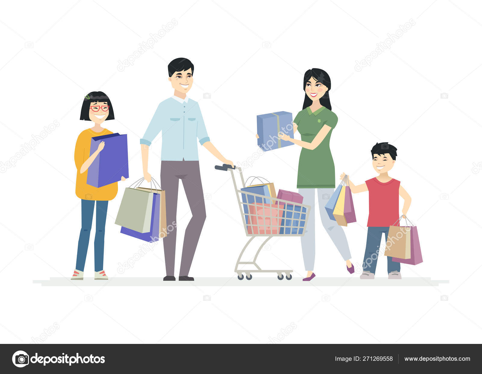 Happy Chinese Family Doing Shopping Karakter Tokoh Kartun Stok Vektor C Boyko Pictures 271269558
