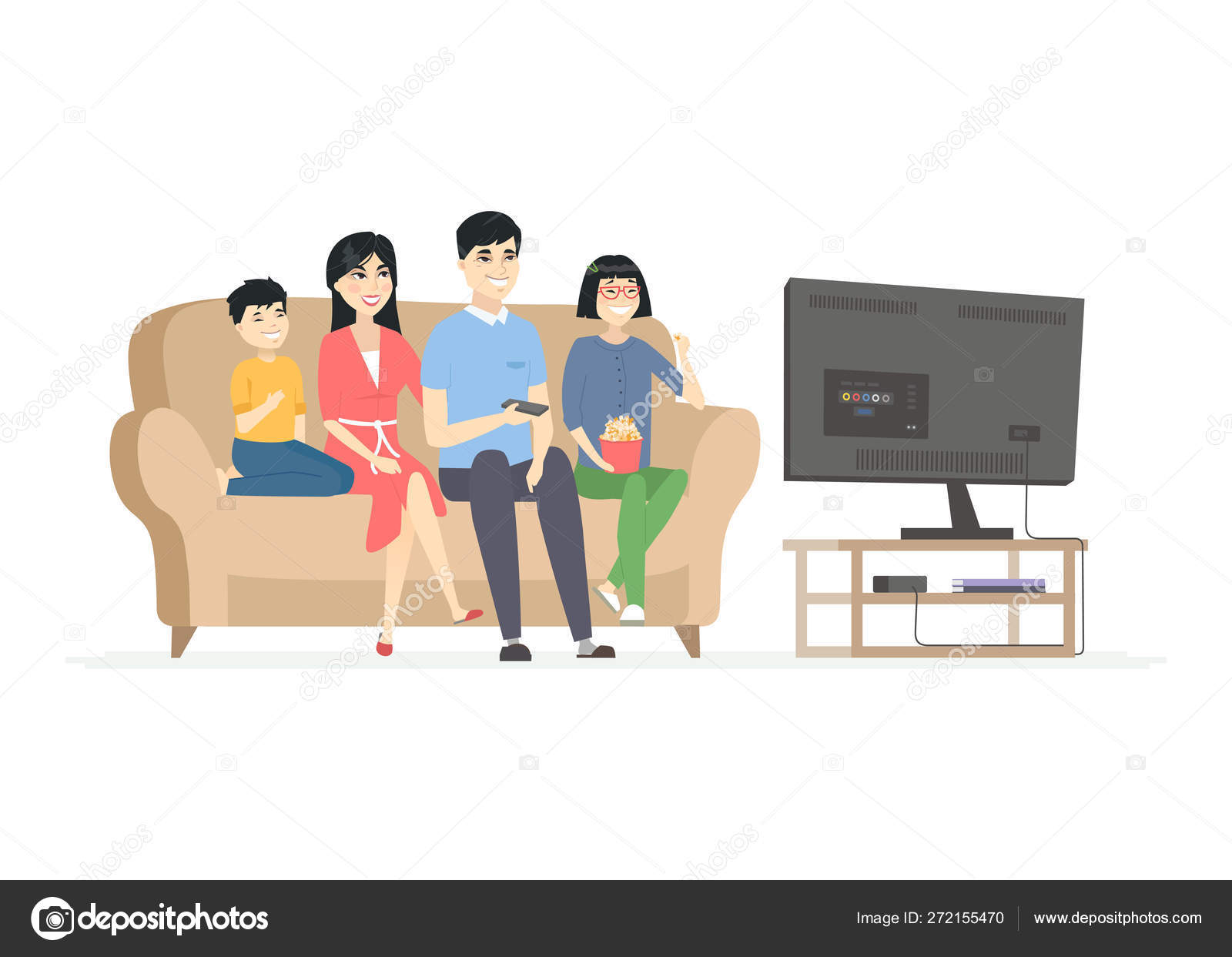 Happy Chinese family watching TV - modern cartoon people characters  illustration Stock Vector Image by © #272155470